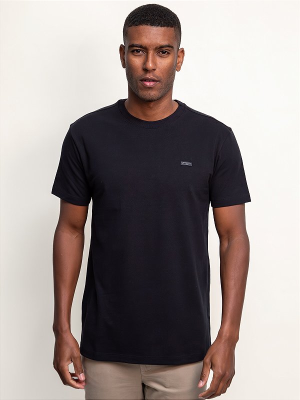 Camiseta Calvin Klein Manga Curta Piquet Patch Borracha Preto