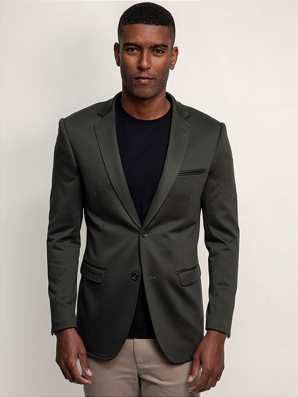 Blazer Raffer Malha Slim com Forro Listrado Verde Jasper