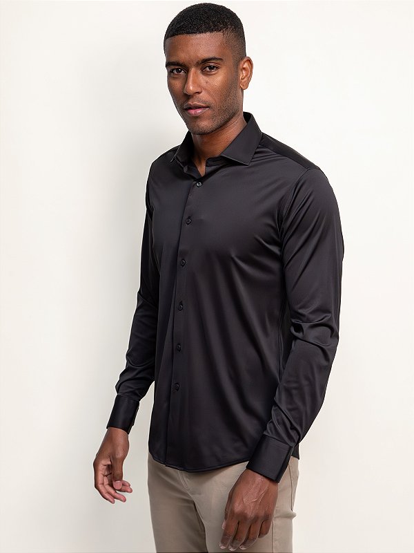 Camisa Manga Longa Slim Tech Flex Ville de France Preto