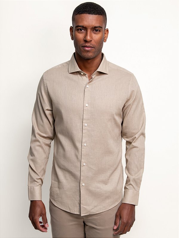 Camisa Manga Longa Ville de France Linho Mônaco Khaki