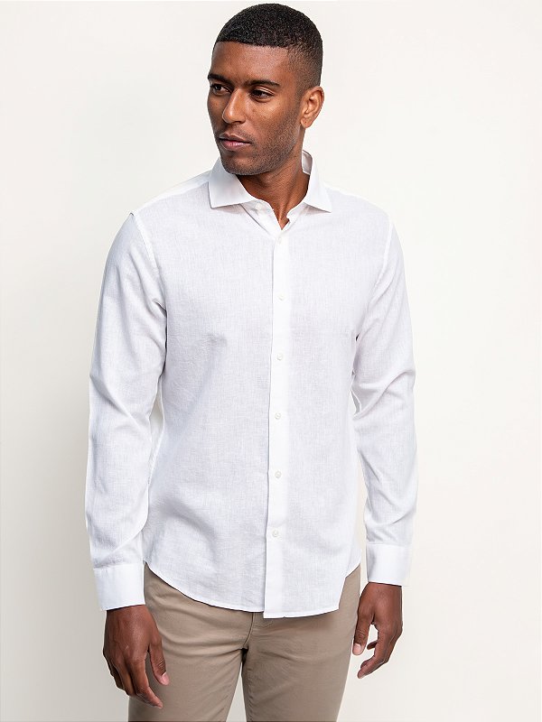 Camisa Manga Longa Ville de France Linho Mônaco Branco