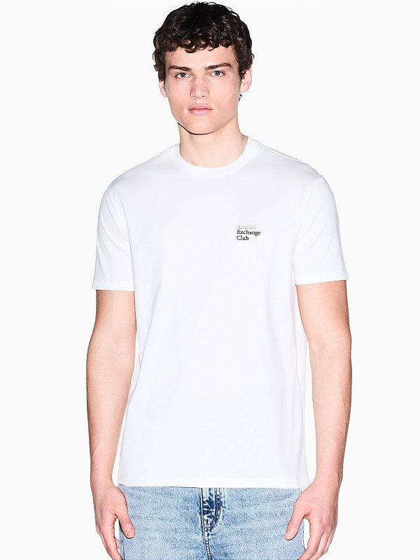 Camiseta Armani Exchange Club em Malha de Algodão Clássica Off White