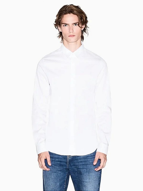 Camisa Armani Exchange Manga Longa Slim Fit Branco
