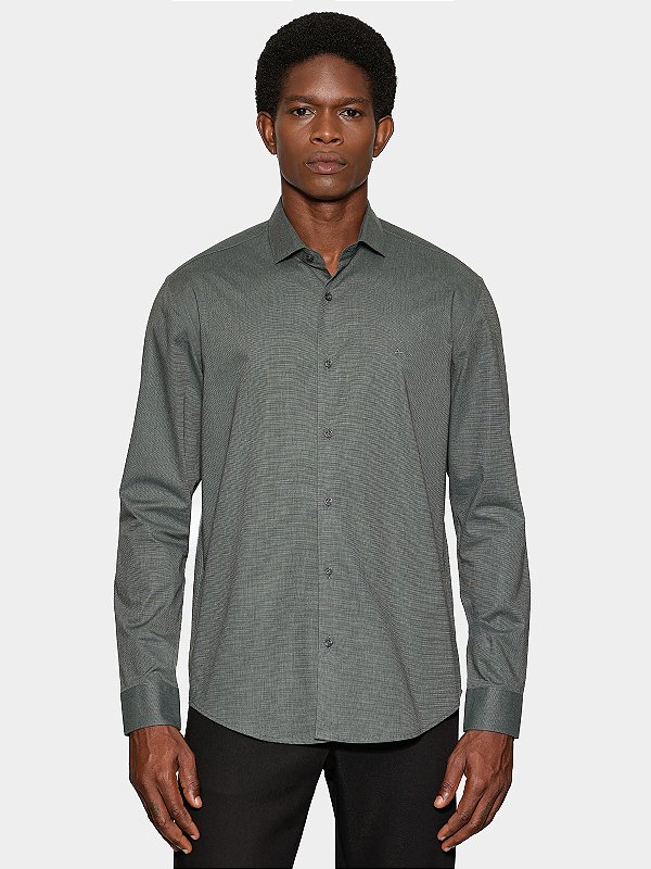 Camisa Aramis Manga Longa Slim Fil a Fil Antilia Verde Escuro