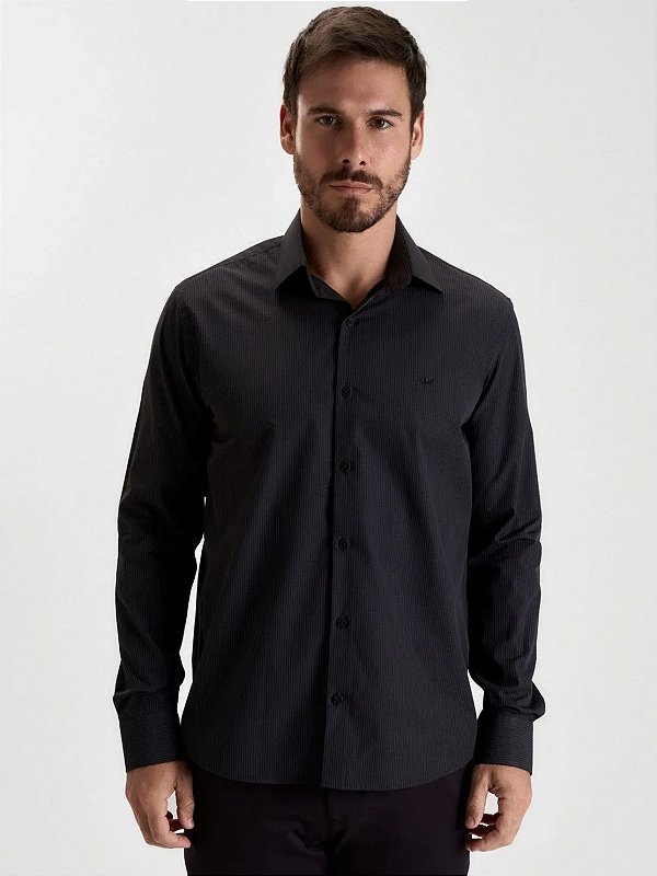 Camisa Docthos Relaxed Fit Manga Longa Xadrez Mercerizadas Preto