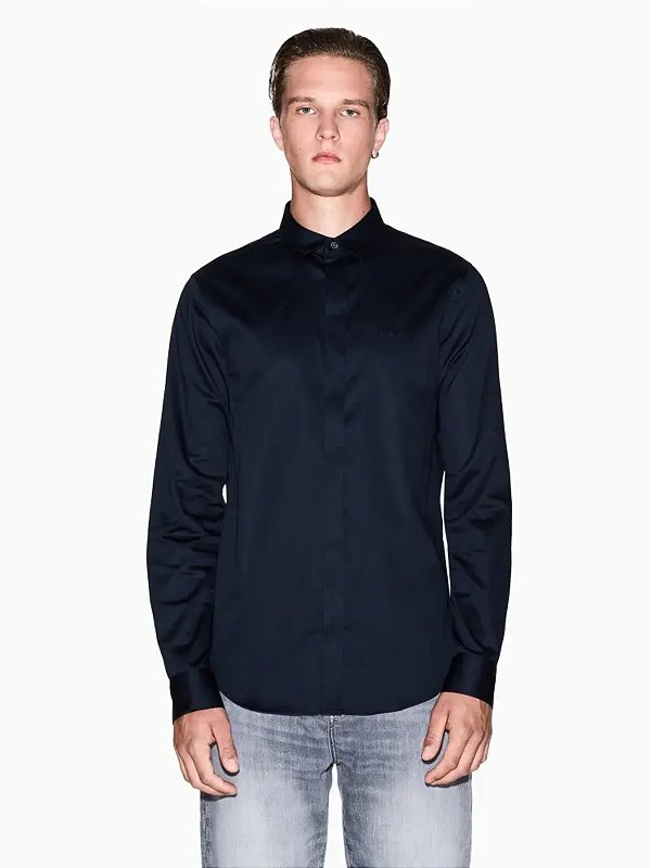 Camisa Manga Longa Armani Exchange Slim Fit Marinho