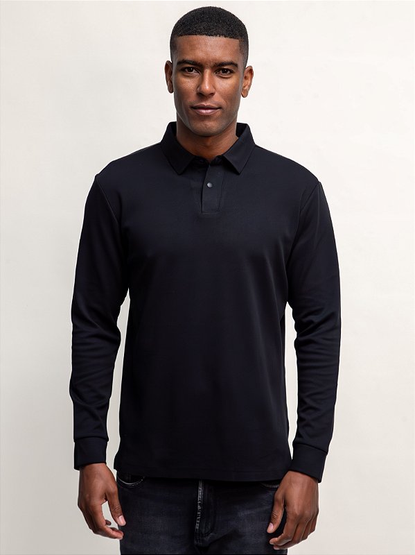 Polo Manga Longa Ville de France Soft Touch Preto