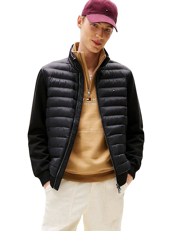 Jaqueta Puffer Tommy Hilfiger Mix Media Stand Collar Preto