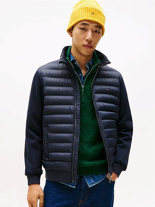 Jaqueta Puffer Tommy Hilfiger Mix Media Stand Collar Carbon Navy