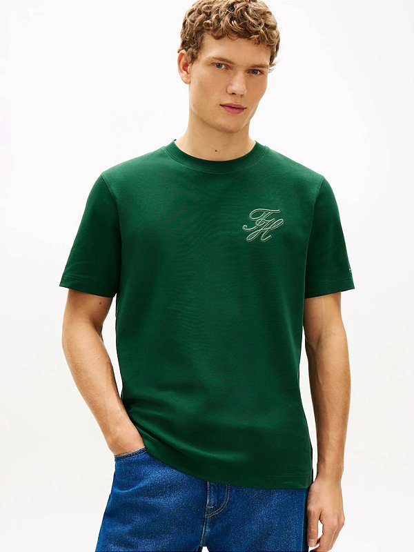 Camiseta Tommy Hilfiger Script Light Interlock Nocturnal Green