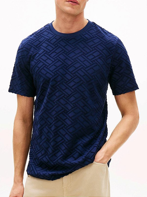 Camiseta Tommy Hilfiger Aop Flag Jacquard Carbon Navy