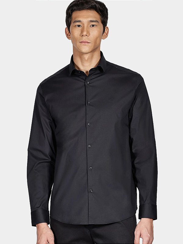 Camisa Aramis Manga Longa Regular Stretch Liso Preto