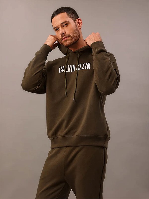 Blusa Moletom Capuz Calvin Klein Masculino Intense Power Militar