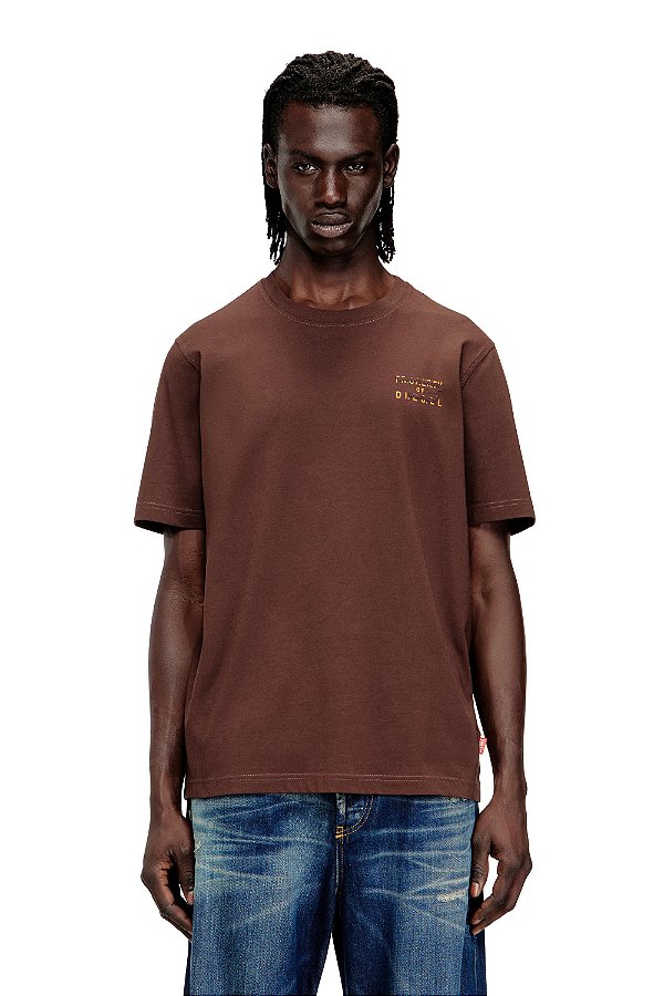 T-Shirt Diesel With Puff Print Regular Cotton Marrom
