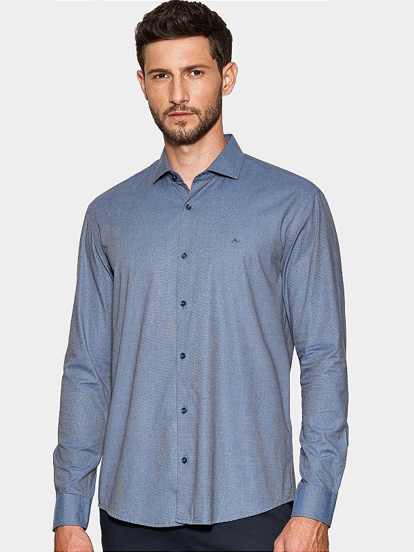 Camisa Aramis Manga Longa Slim Fil a Fil Antilia Azul Escuro