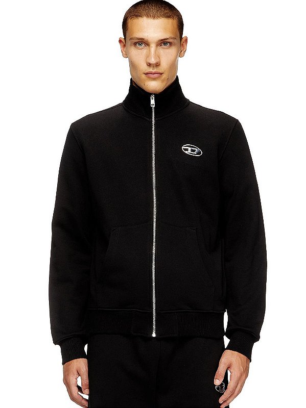 Moletom Diesel Zip-up Sweatshirt With Metallic Logo Preto