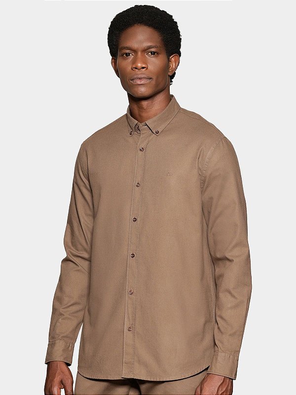 Camisa Aramis Manga Longa Slim Oxford Planalto Button Down Café