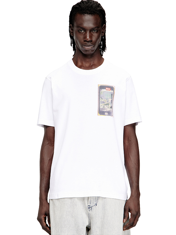 T-Shirt Diesel With Digital Print Regular Cotton Branco