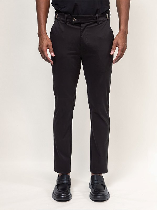 Calça Alfaiataria de Sarja com Regulador Lateral Ville de France Preto