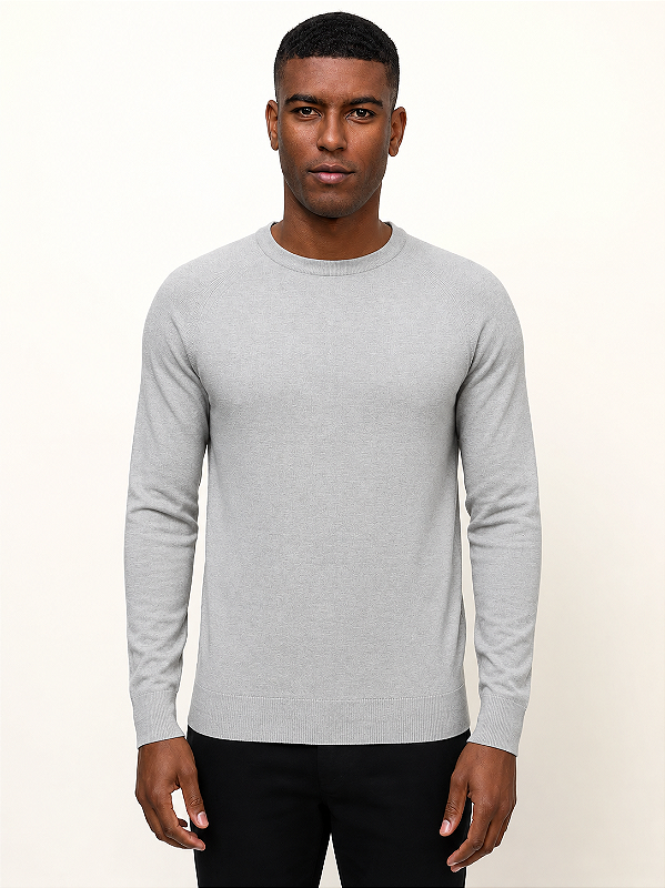 Suéter Gola Careca Manga Raglan Ville de France Cinza