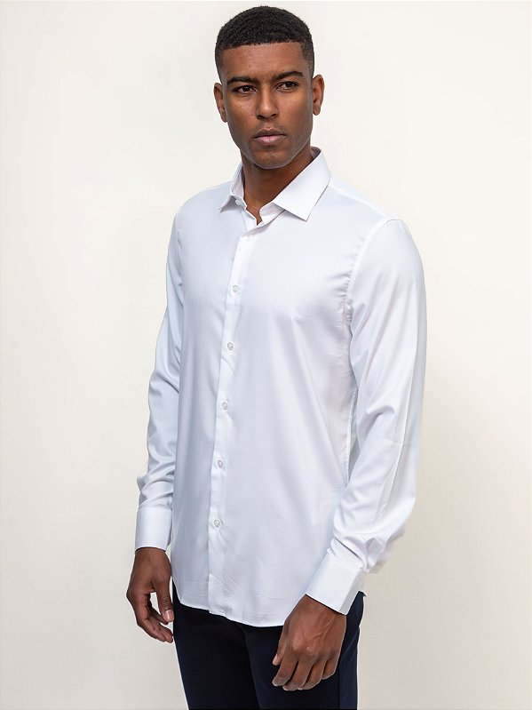 Camisa Ville de France Bambu Manga Longa Slim Maquinetada Escama Branco