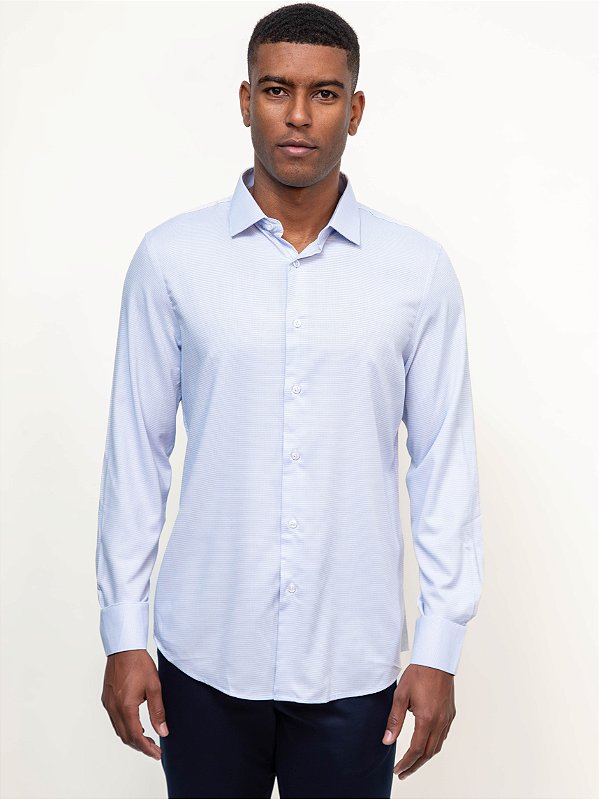 Camisa Ville de France Bambu Manga Longa Slim Maquinetada Azul Claro