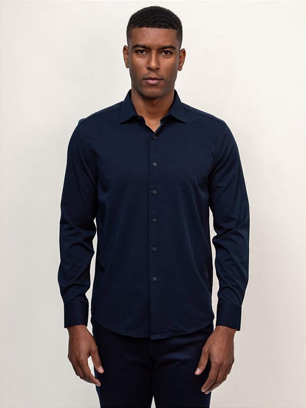 Camisa Ville de France Bambu Manga Longa Slim Premium Marinho