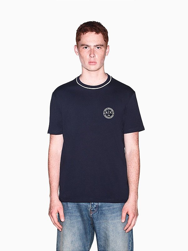 Camiseta Armani Exchange de Corte Regular em Malha de Algodão Navy