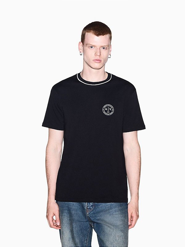 Camiseta Armani Exchange de Corte Regular em Malha de Algodão Preto