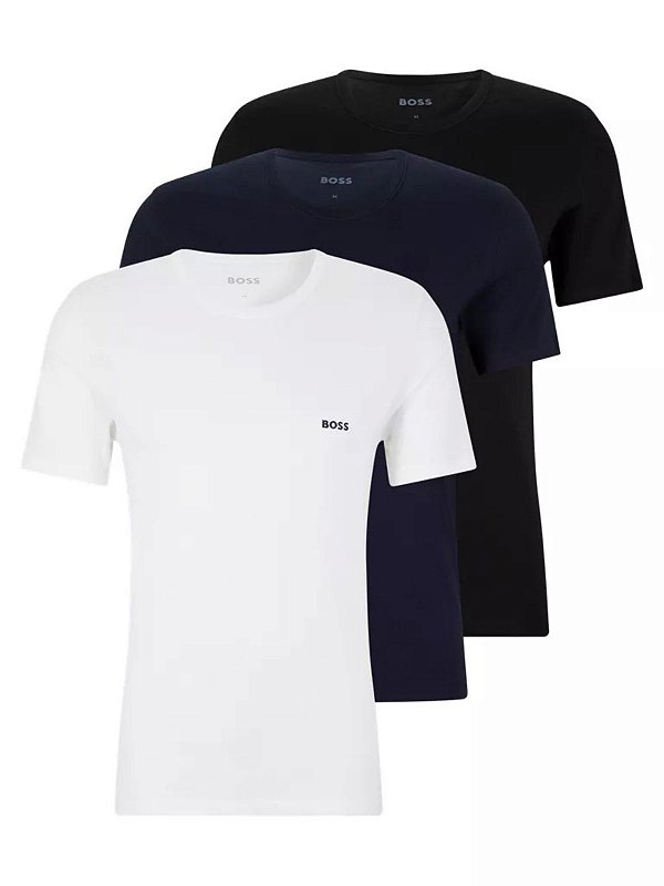 Pack 3 T-Shirts Boss Branco, Preto e Marinho