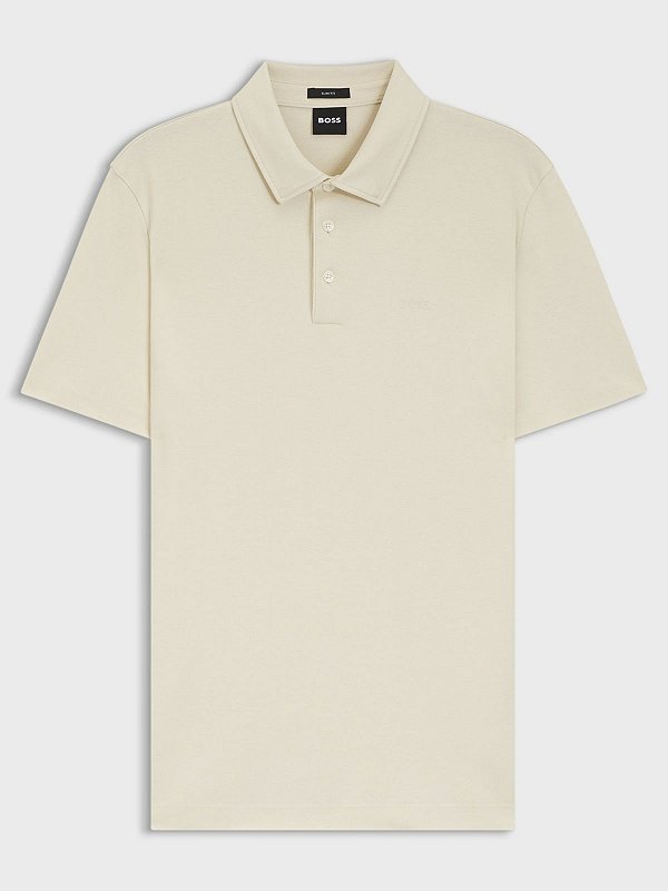 Polo Boss Slim Fit em Algodão Orgânico com Logo Open White