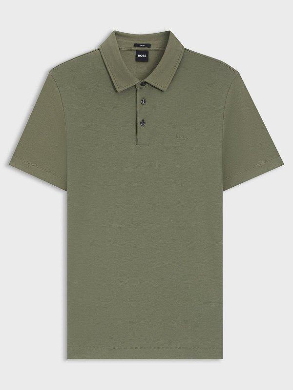 Polo Boss Slim Fit em Algodão Orgânico com Logo Open Green