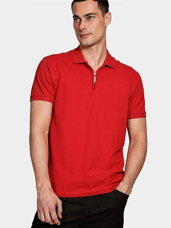 Polo Piquet Zíper Aramis Vermelho