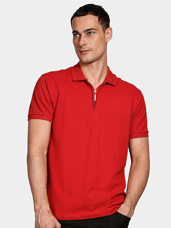 Polo Piquet Zíper Aramis Vermelho