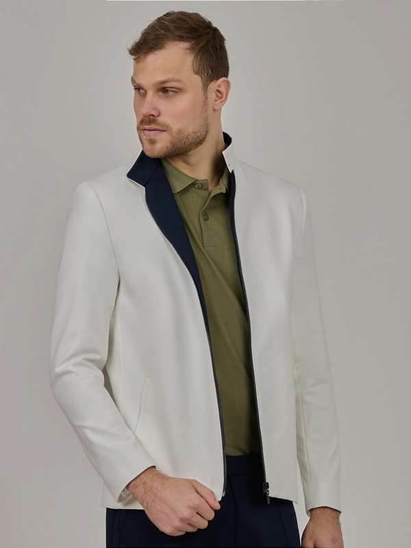 Jaqueta Harrington Raffer Masculina Slim Fit em Malha Off White