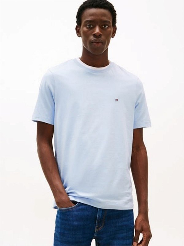 Camiseta de Gola Redonda com Bordado da Bandeira Tommy Hilfiger Breezy Blue