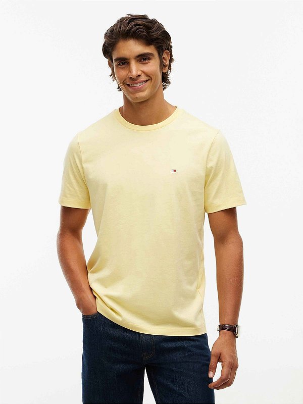 Camiseta de Gola Redonda com Bordado da Bandeira Tommy Hilfiger Light Daffodil
