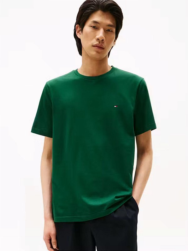 Camiseta de Gola Redonda com Bordado da Bandeira Tommy Hilfiger Ornamental Green