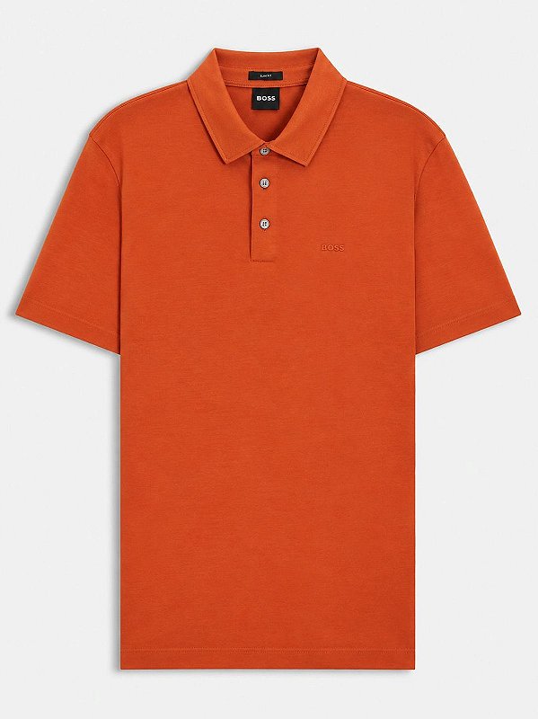 Polo Boss Slim Fit em Algodão Orgânico com Logo Dark Red
