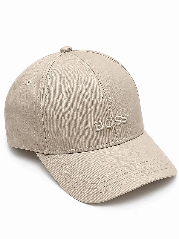 Boné Boss em Sarja de Algodão com Logótipo Bordado Dark Beige