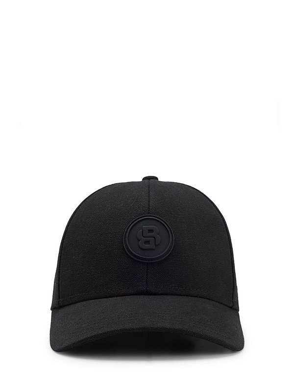 Boné Boss em Lona de Algodão com Emblema de Monograma Double B Preto