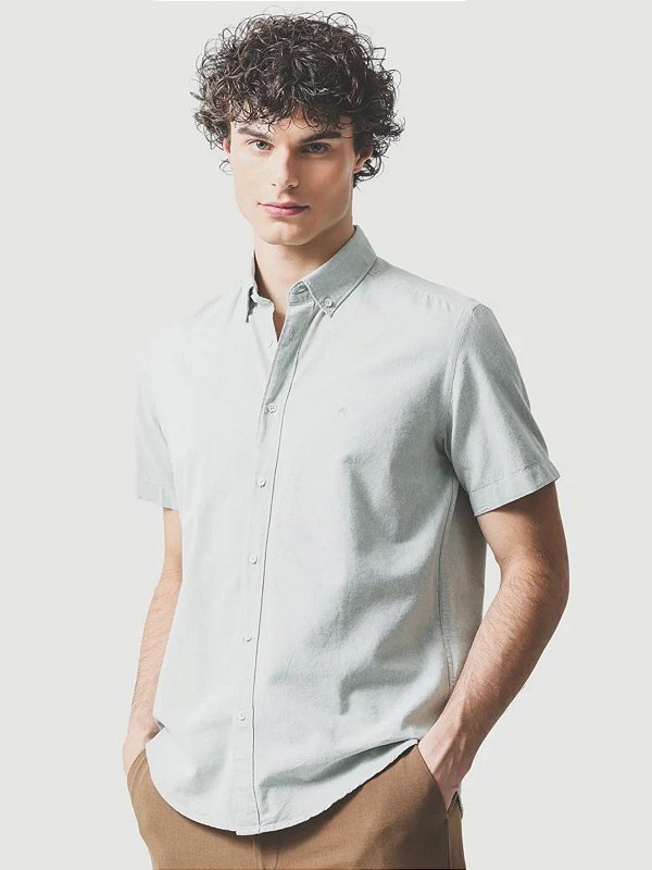 Camisa Aramis Manga Curta Slim Oxford Planalto Button Down Verde Claro