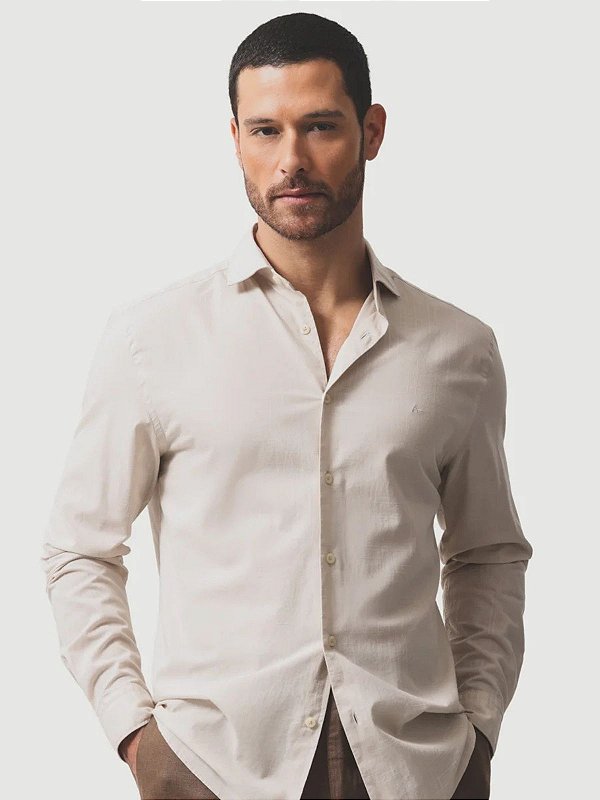Camisa Aramis Manga Longa Slim Flame Bosco Areia