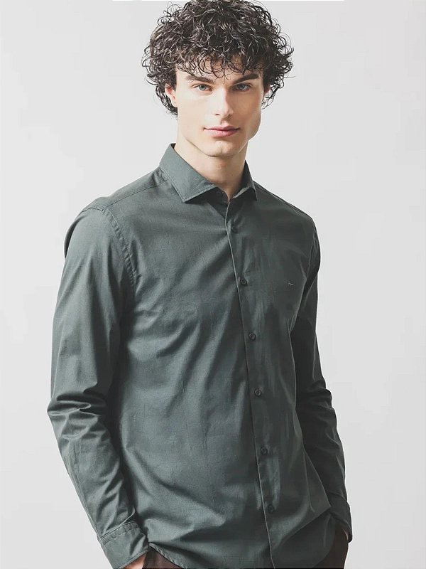 Camisa Aramis Manga Longa Slim Flame Bosco Verde Gris