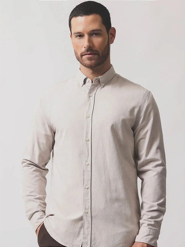 Camisa Aramis Manga Longa Slim Oxford Planalto Button Down Natural