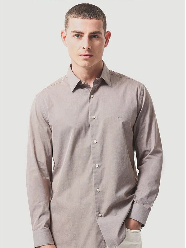 Camisa Aramis Manga Longa Slim Algodão 50 Listrada Castor C/ Branco