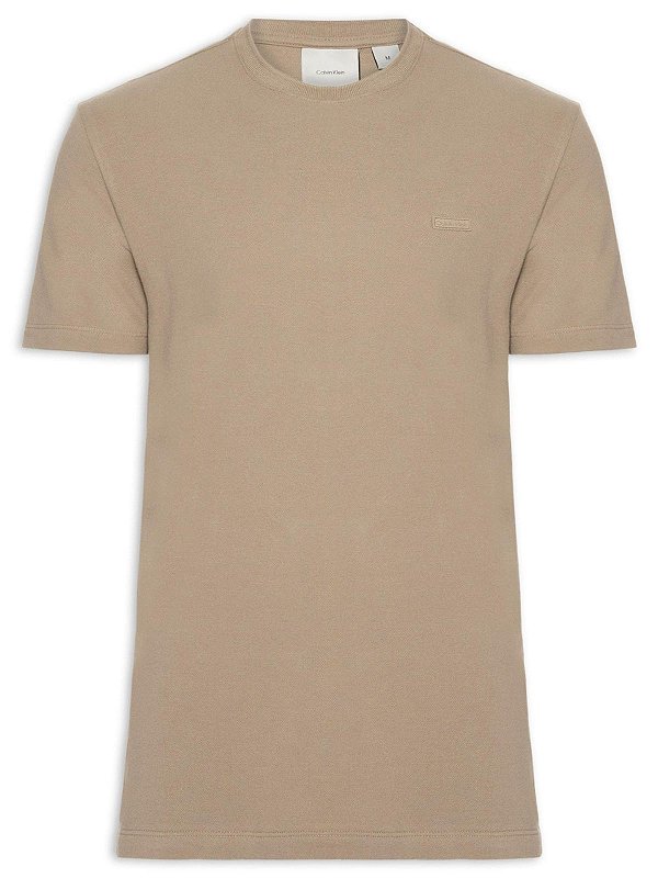 Camiseta Calvin Klein Manga Curta Piquet Patch Borracha Caqui Claro