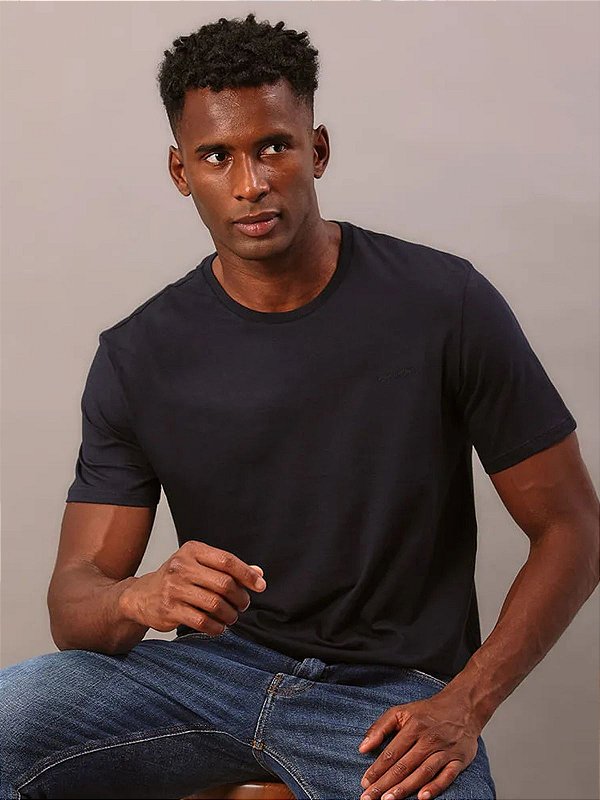 Camiseta Calvin klein Gola Careca Solid Liquid Marinho