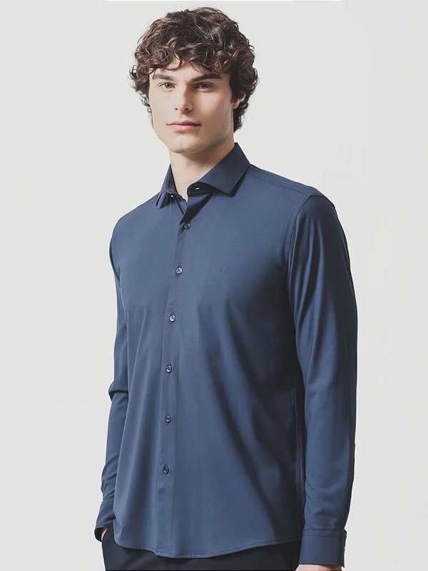 Camisa Aramis Manga Longa Slim Poliviscose de Bambu Com Stretch Marinho