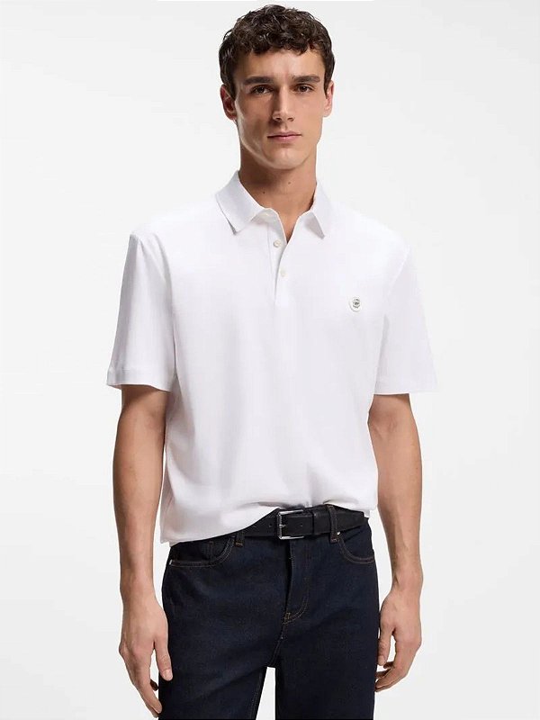 Polo Boss De Algodão Mercerizado Com Monograma Double B Branco